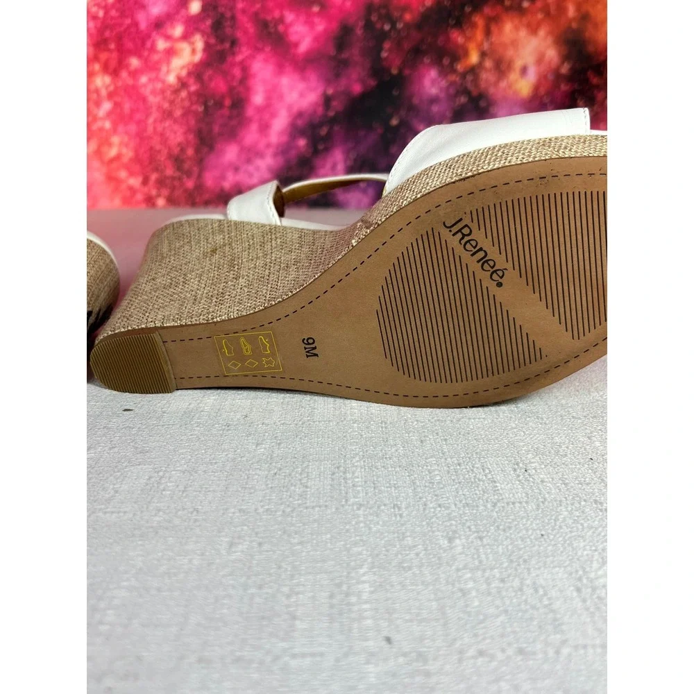 J. Renee White Leather Tropical Toucan Embroidered Wedge Sandals Mens 9M